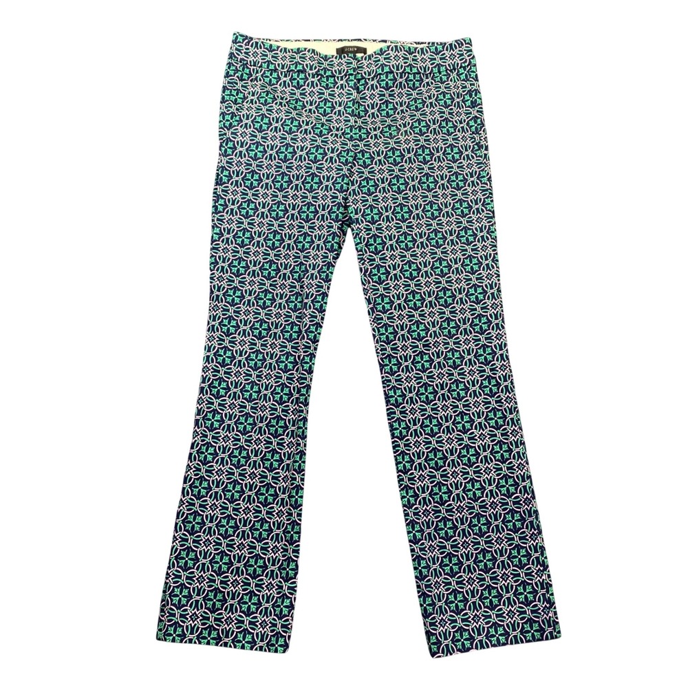 J.Crew Campbell Womens Size 0 Geometric Print Ankle Pants Navy Green Pink A3767